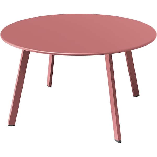 Yangming Dusty Pink Round Steel Patio Outdoor End Table, Weather Resistant Large Outside Side Table for Garden Balcony Yard