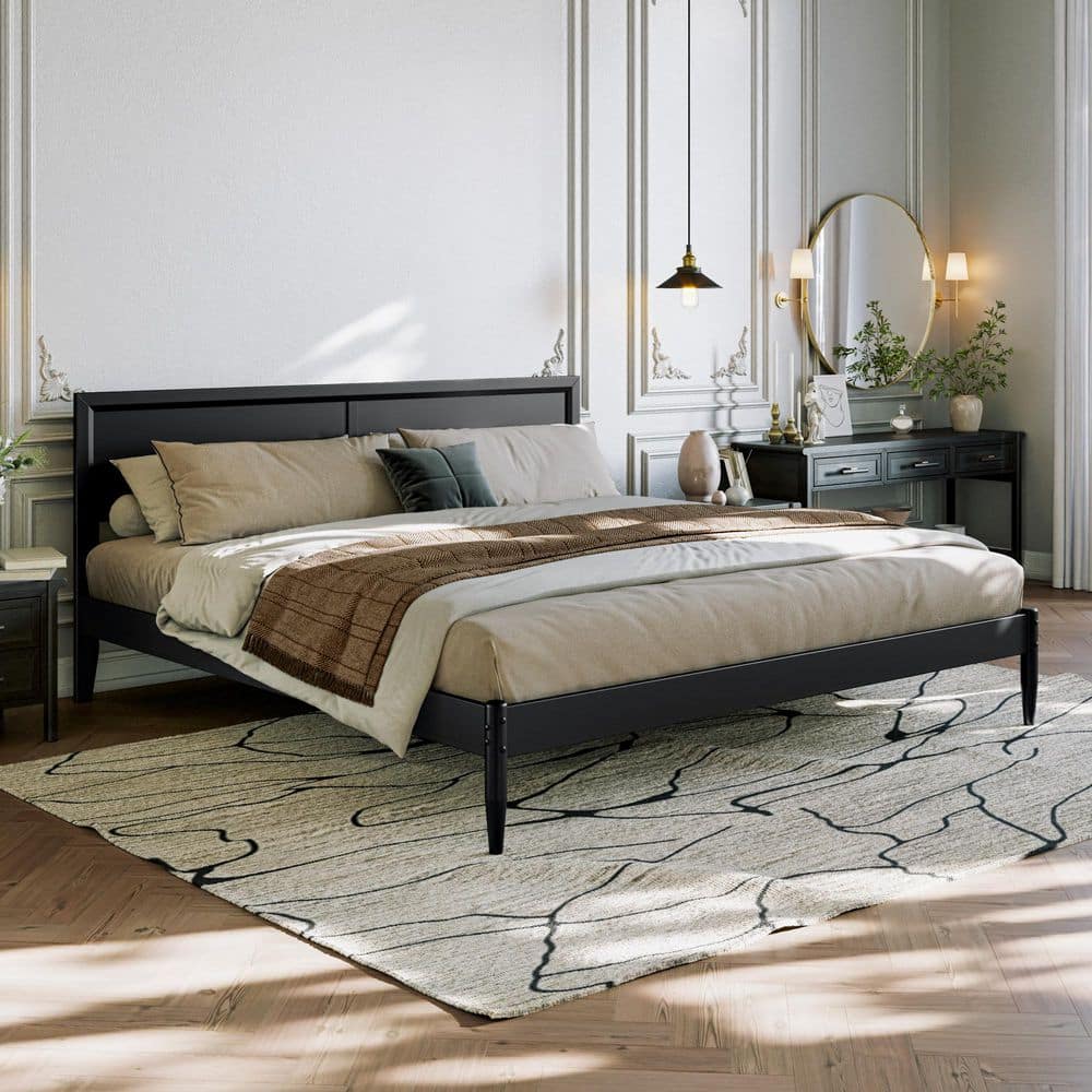 Ellarie Black Wood Frame King Platform Bed with Adjustable Headboard price history on PriceWatchPro