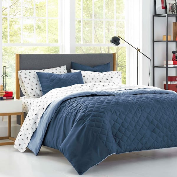 Poppy & Fritz Topper 3-Piece Navy Blue Solid Microfiber Full/Queen Duvet Cover Set