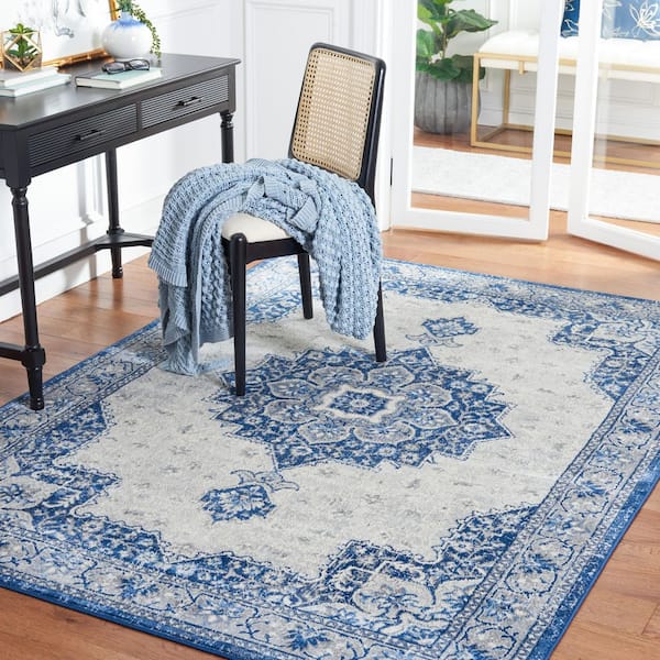Brentwood 4 ft. x 6 ft. Blue/Ivory Ornate Medallion Area Rug