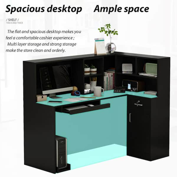 Reversible L-Shaped Desk Computer Desk with Drawers & Shelf Ample Storage - FUFUGAGA Black