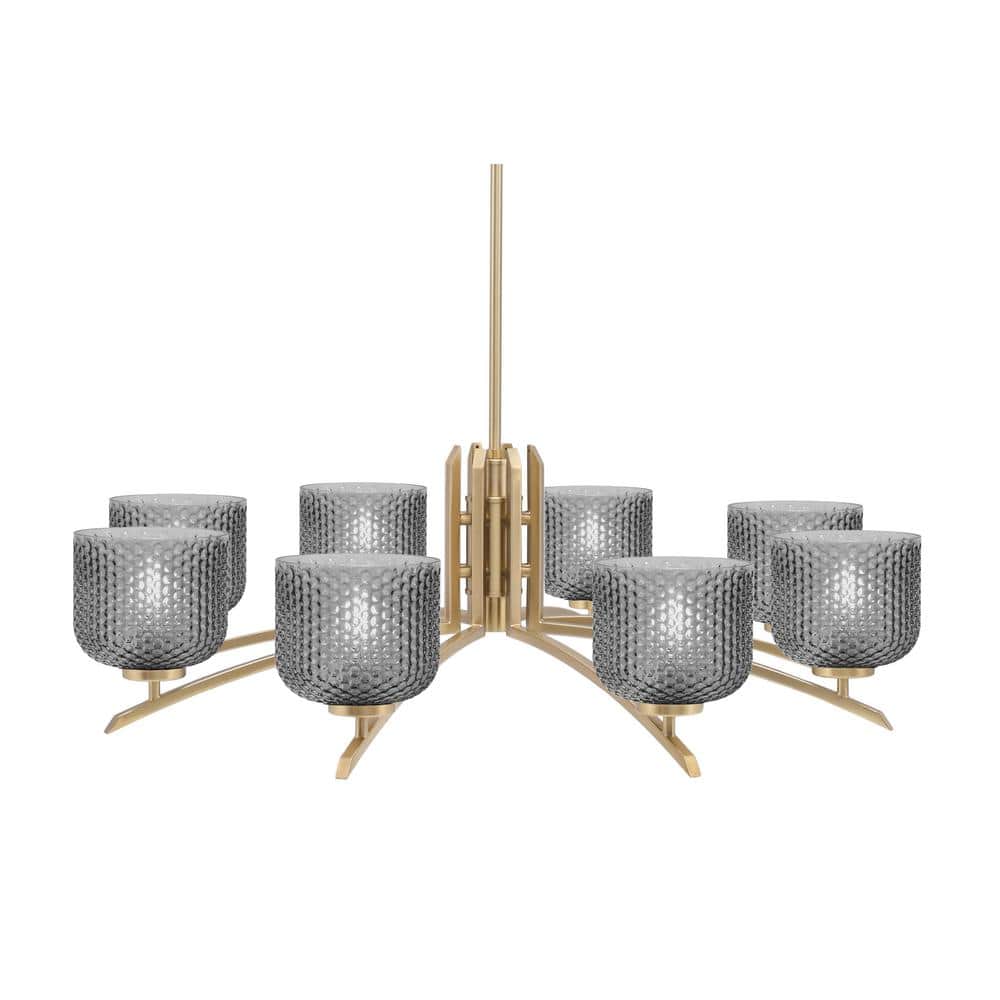 Siena 36 in. 8-Light New Age Brass Chandelier with 6 in. Smoke Textured Gla