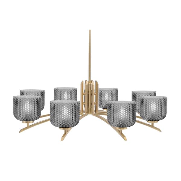 Unbranded Siena 36 in. 8-Light New Age Brass Chandelier with 6 in. Smoke Textured Glass Shades, no bulbs included