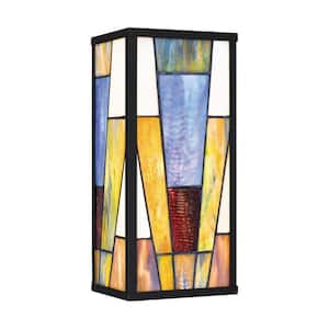 Ciancola 1-Light Matte Black Outdoor Wall Sconce with Tiffany Glass Shade