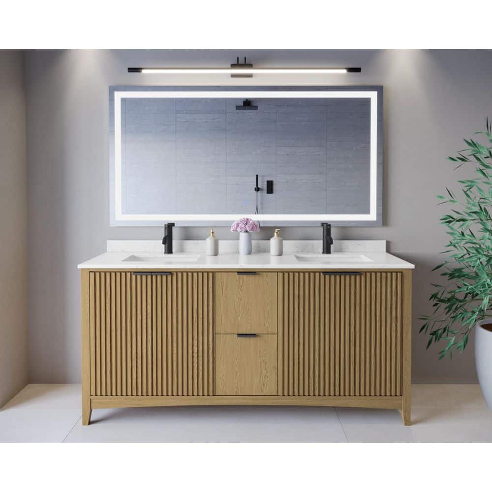 Palmilla 72 in. Double Freestanding Natural Oak Bath Vanity with Carrara Cultured Marble Top Assembled price history on PriceWatchPro