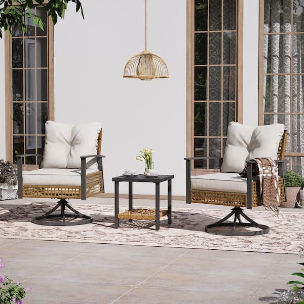 Flamaker 3 Pieces Patio Set Outdoor Wicker Patio Furniture Sets Modern Bistro Set Rattan Chair Conversation Sets With Coffee Table For Yard And Bistro Black