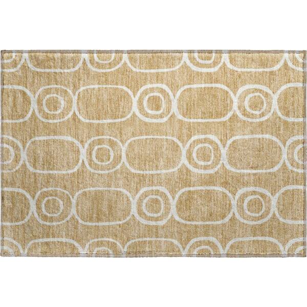 Mayfield Premium Machine Washable Abstract AMF2344 Gold 2 ft. x 3 ft. Accent Rug