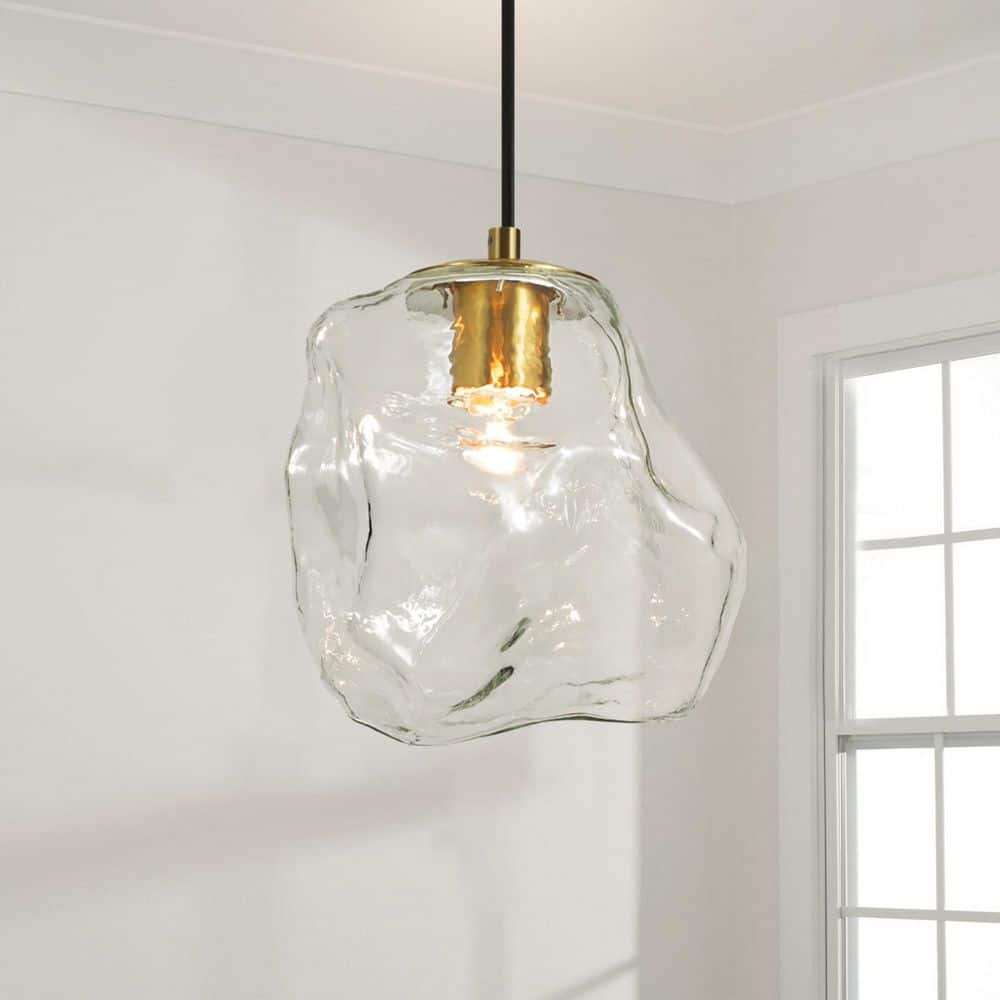 Rennnsan Lumara 8.7 in. 1-Light Brass Pendant Light with Clear