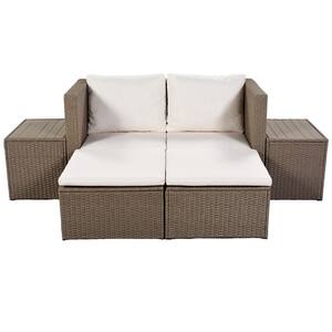 6-Piece Wicker Outdoor Sectional Sofa Set with Beige Cushions