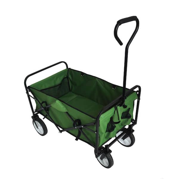 Folding Wagon Garden Shopping Beach Serving Cart (Green)