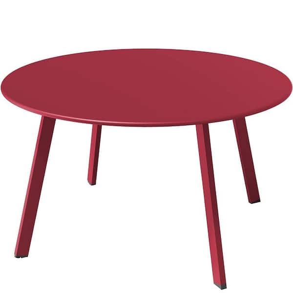 27.5 in. Round Steel Patio Coffee Table, Weather Resistant Large Outdoor Side Table, Red