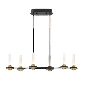 Torcia 360-Watt 12-Light Integrated LED Brass/Black Geometric Chandelier with Clear Acrylic Shades