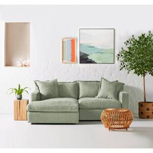 84 in. Square Arm Linen Upholstered L-Shaped Chaise Sofa Oversized Deep-Seated 2-Piece Sectional Couches in Light Green