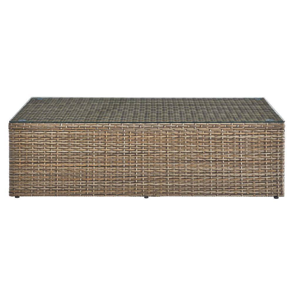 Convene Brown Rattan Outdoor Patio Coffee Table with Glass Top