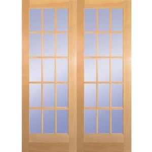60 in. x 80 in. 15-Lite Clear Wood Pine Prehung Interior French Door