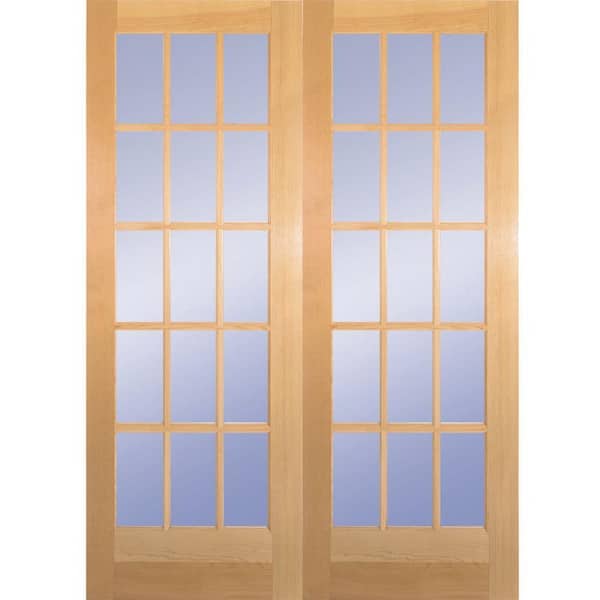 Builders Choice 60 in. x 80 in. 15-Lite Clear Wood Pine Prehung Interior French Door