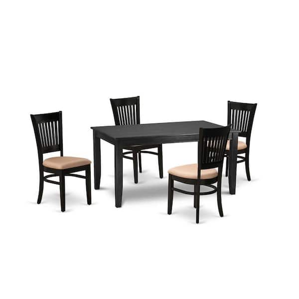 East West Furniture 5-Piece Black Finish Solid Wood Top - Rectangular Dining Room Set Seats-4