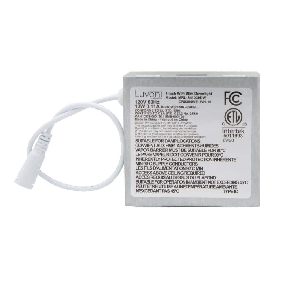 Luvoni 4" Smart Wi-Fi Tunable LED Downlight, 600 Lumens, White Aluminum
