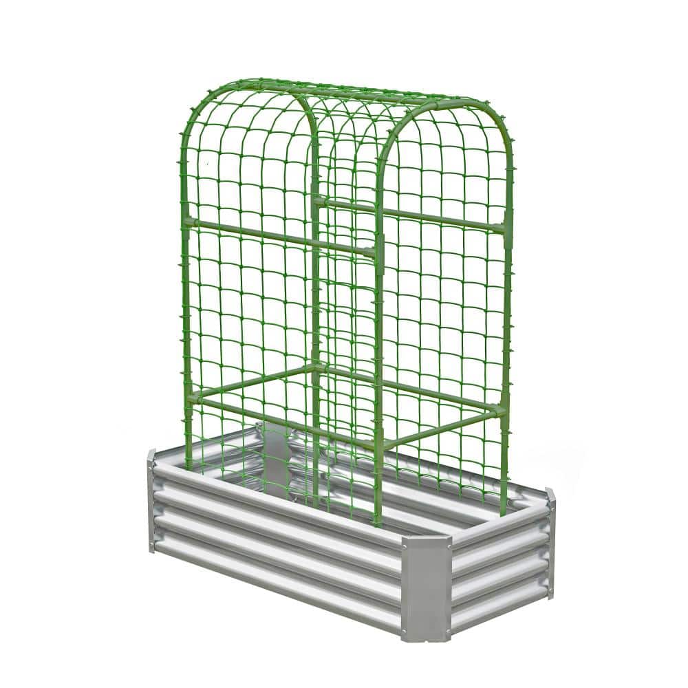 Avex Silver Metal Rectangular 2-in-1 Raised Garden Bed with Trellis Outdoor Arch Planter Box price history on PriceWatchPro