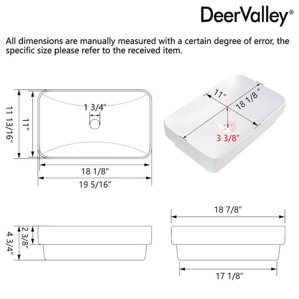 DEERVALLEY 19 in. L x 13 in. W Rectangular Bathroom Ceramic