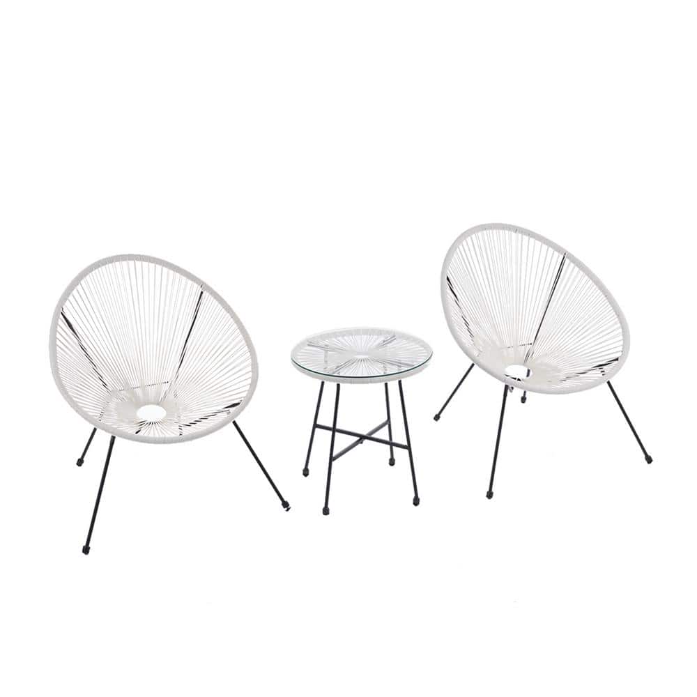 White 3-Piece Wicker Frame Outdoor Bistro Seating Acapulco Chair