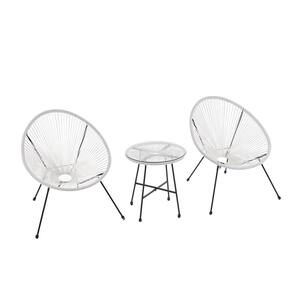 White 3-Piece PE Wicker Outdoor Patio Conversation Set 2 Chairs and 1 Coffee Table