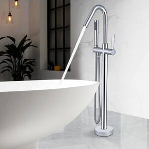 1-Handle Freestanding Floor Tub Faucet Bathtub Filler with Hand Shower Roman Tub Faucet in Chrome