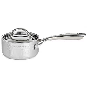 Hammered 1 qt. Tri-Ply Stainless Steel Saucepan with SS Lid, 5.5 in.