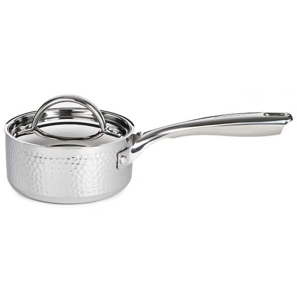 BergHOFF Hammered 1 qt. Tri-Ply Stainless Steel Saucepan with SS Lid, 5.5 in.