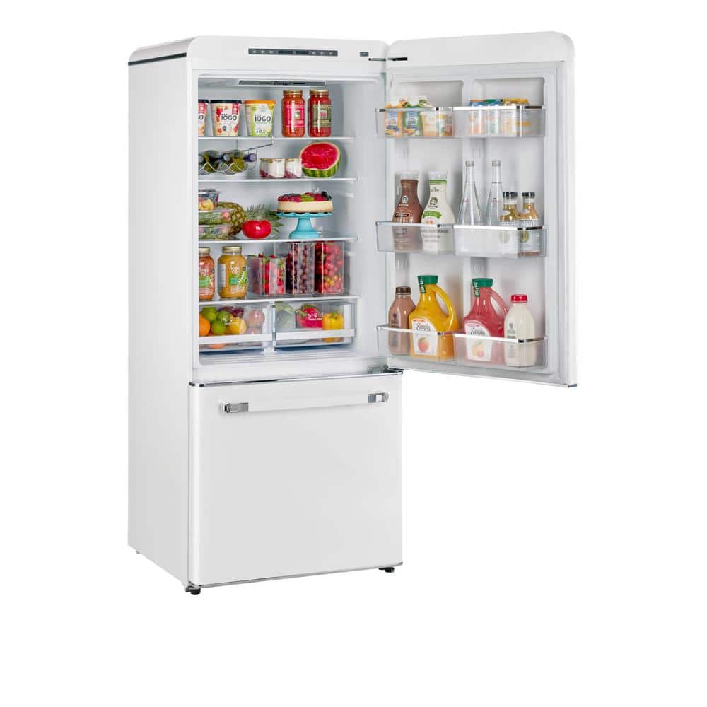 Marshmallow White 30" Retro Bottom Freezer Refrigerator with Ice Maker