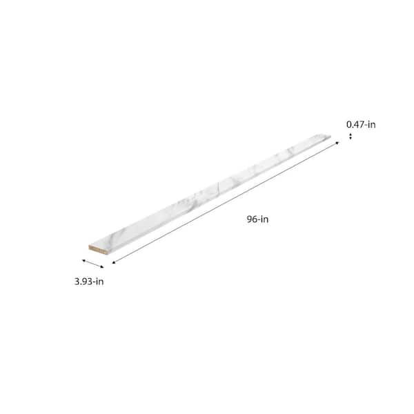 8 ft. L x 4 in. D Straight Laminate Countertop Backsplash in Matte White Marble with Double Radius Edge