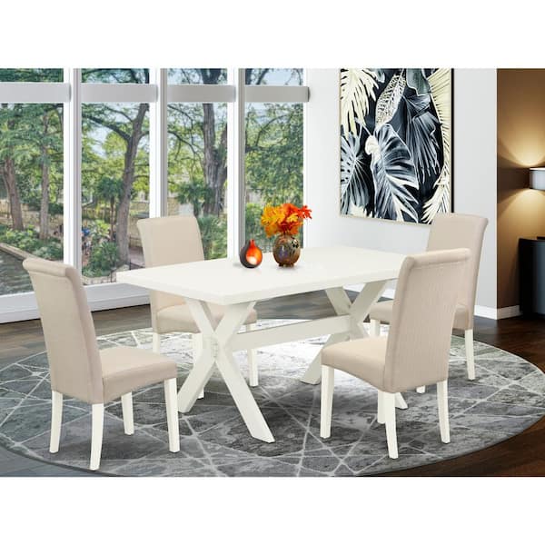 East West Furniture 5-Piece Rectangle Natural Oak Finish Solid Wood Top Dining table with 4-Chairs with Lattice Back