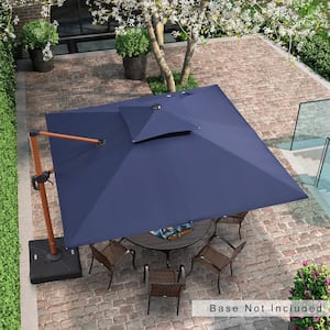 10 ft. Square Sunbrella All-aluminum Square 360° Rotation Wood pattern Cantilever Patio Umbrella in Navy Blue