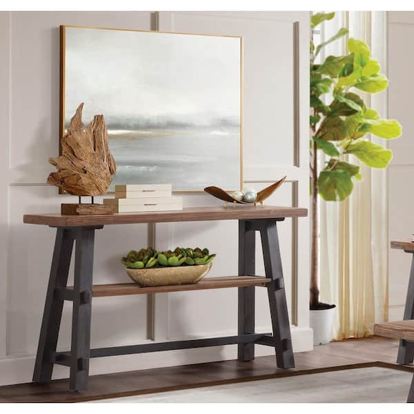 Adam 48 in. Brown/Black Standard Rectangle Wood Console Table with Shelf