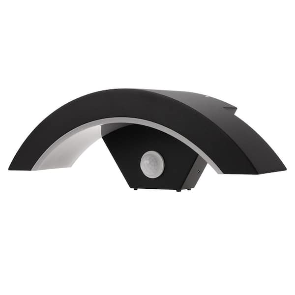 Briignite 3.94 in. Black Arc Modern Lantern Wall Sconce Indoor/Outdoor with Motion Sensing and Dusk-to-Dawn 18W Integrated LED