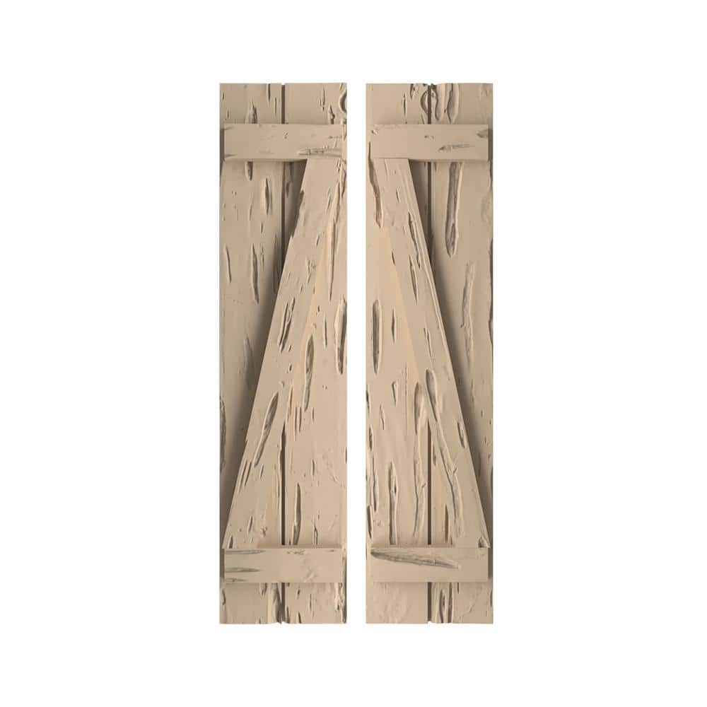 Ekena Millwork 11.5 in. x 24 in. Timberthane Polyurethane 2-Board Spaced Board-n-Batten Pecky Cypress Faux Wood Shutters w/Z-Board Pair -  SHUBSZ11X24PCPR