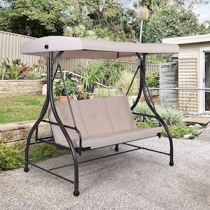 6 ft. 3-Person Free Standing Porch Swing Hammock Bench Chair Outdoor with Canopy in Beige