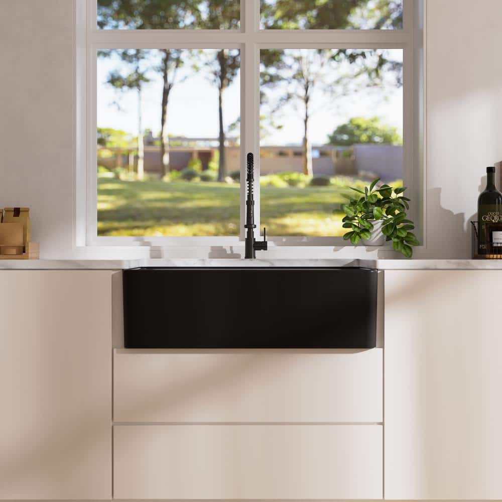 Matte Black Fireclay Farmhouse Single Bowl Kitchen Sink
