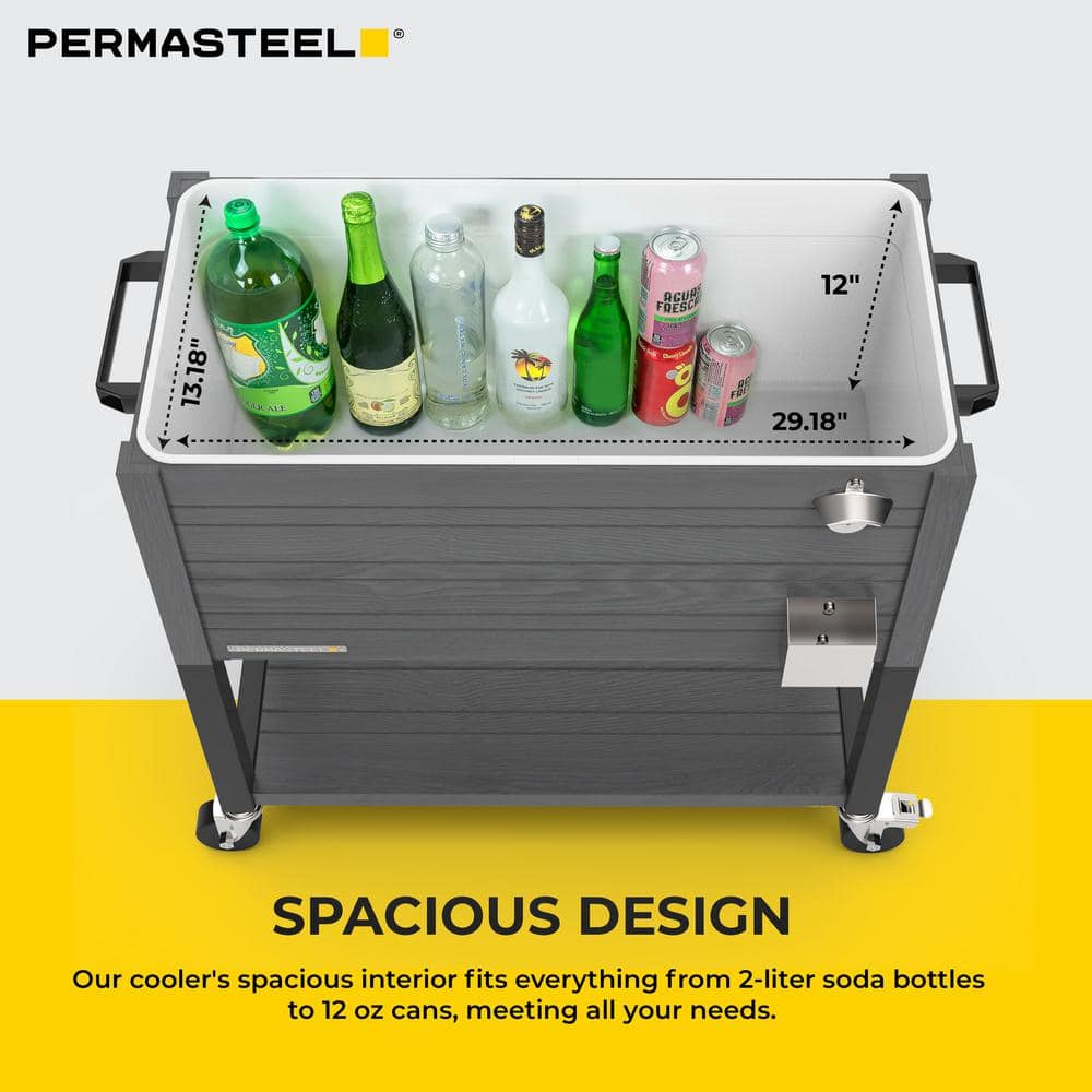 Permasteel 80-Quart Gray Woodgrain Rolling Patio Cooler with Wheels