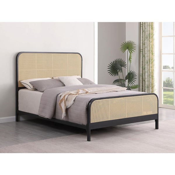 Coaster Lanewood Black Metal Frame Queen Panel Bed with Open Cane Webbing