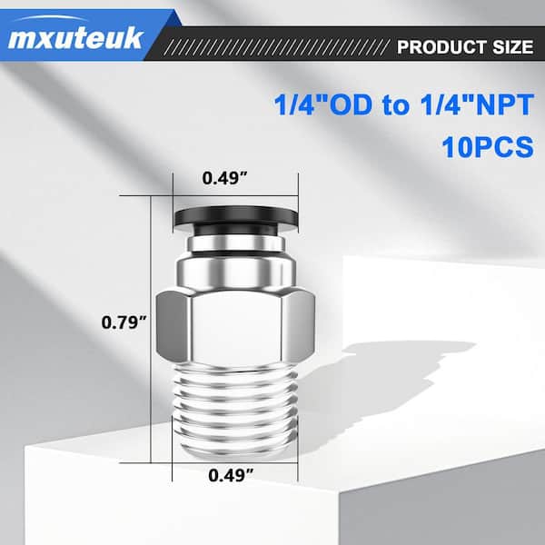 1/4 in. OD x 1/4 in. NPT Quick Connect Pneumatic Straight Air Hose Fittings Black (10-Pack)