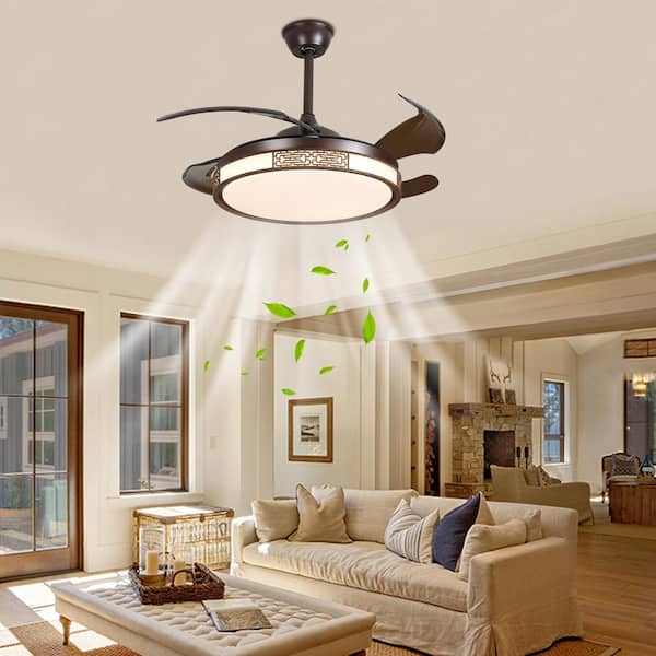 Indoor Brown Modern 6-Speed 42 in. Reversibel and Retractable Ceiling Fan with Adjustable White Integrated LED