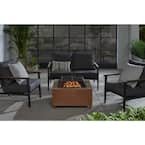 Nickleby 33 in. Cube Steel Brown Low Smoke Wood Burning Fire Pit with Stainless Steel Bowl and Wood-look Tile Top