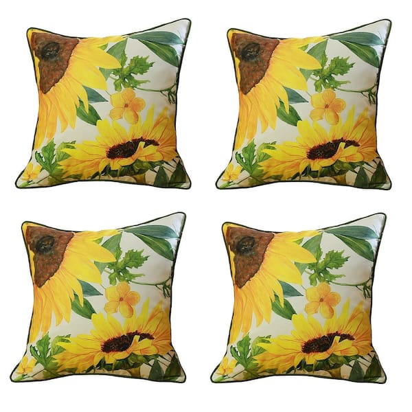 MIKE & Co. NEW YORK Decorative Fall Thanksgiving Throw Pillow Cover (Set of 4) Sunflowers 18 in. x 18 in. Yellow and White and Green Lumbar