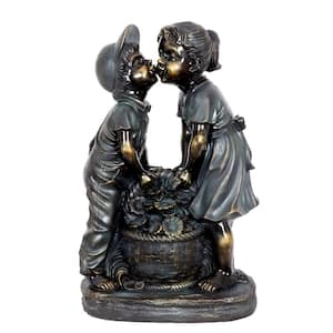 Kissing Boy and Girl in Bronze Look Statue