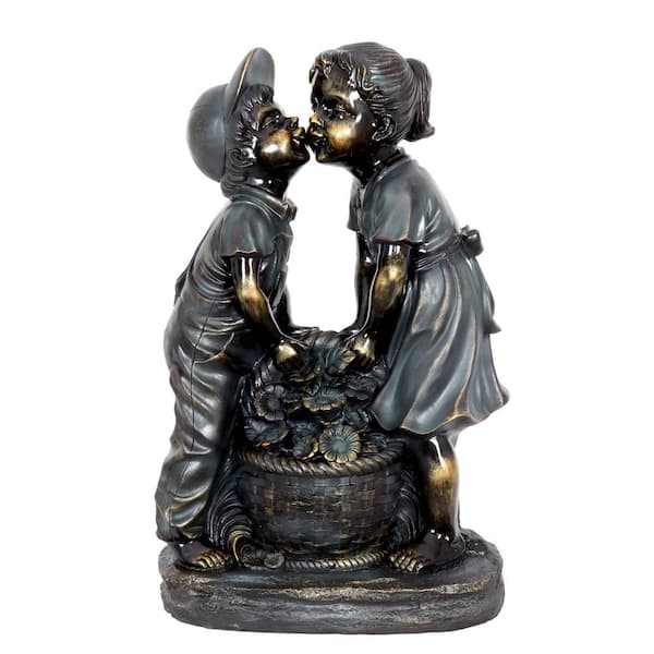 Exhart Kissing Boy and Girl in Bronze Look Statue