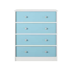 Mya Park, White with blue bins, particle board, 31.65 in Kids Armoire with drawers