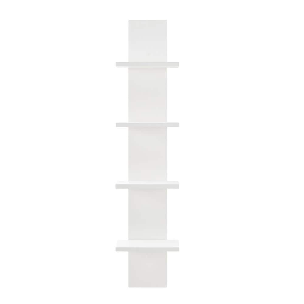 White 4-Tier Floating Wall Shelf with Wood Finish