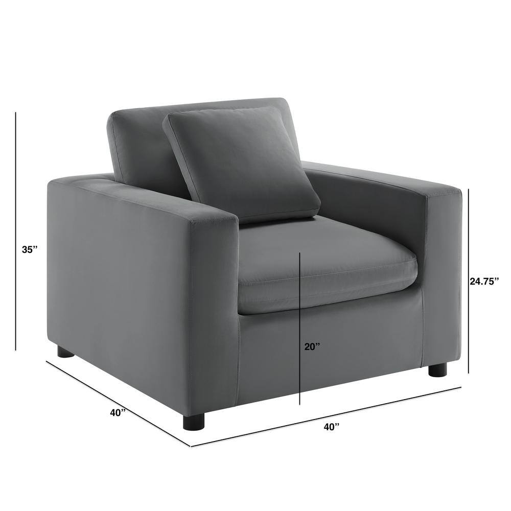 Casella Charcoal Performance Fabric Modern Armchair with Black Wood Legs