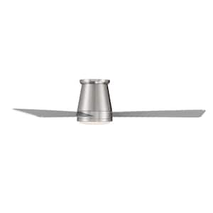 52 in. LED Brushed Nickel Hug Indoor and Outdoor 3-Blade Smart Flush Mount Ceiling Fan with 3000K Light Kit and Remote